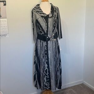 Vintage NWT Bethany black grey belted knit maxi dress Size Large